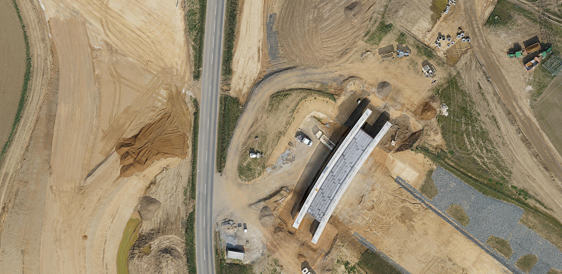 Orthophoto of a road construction site.