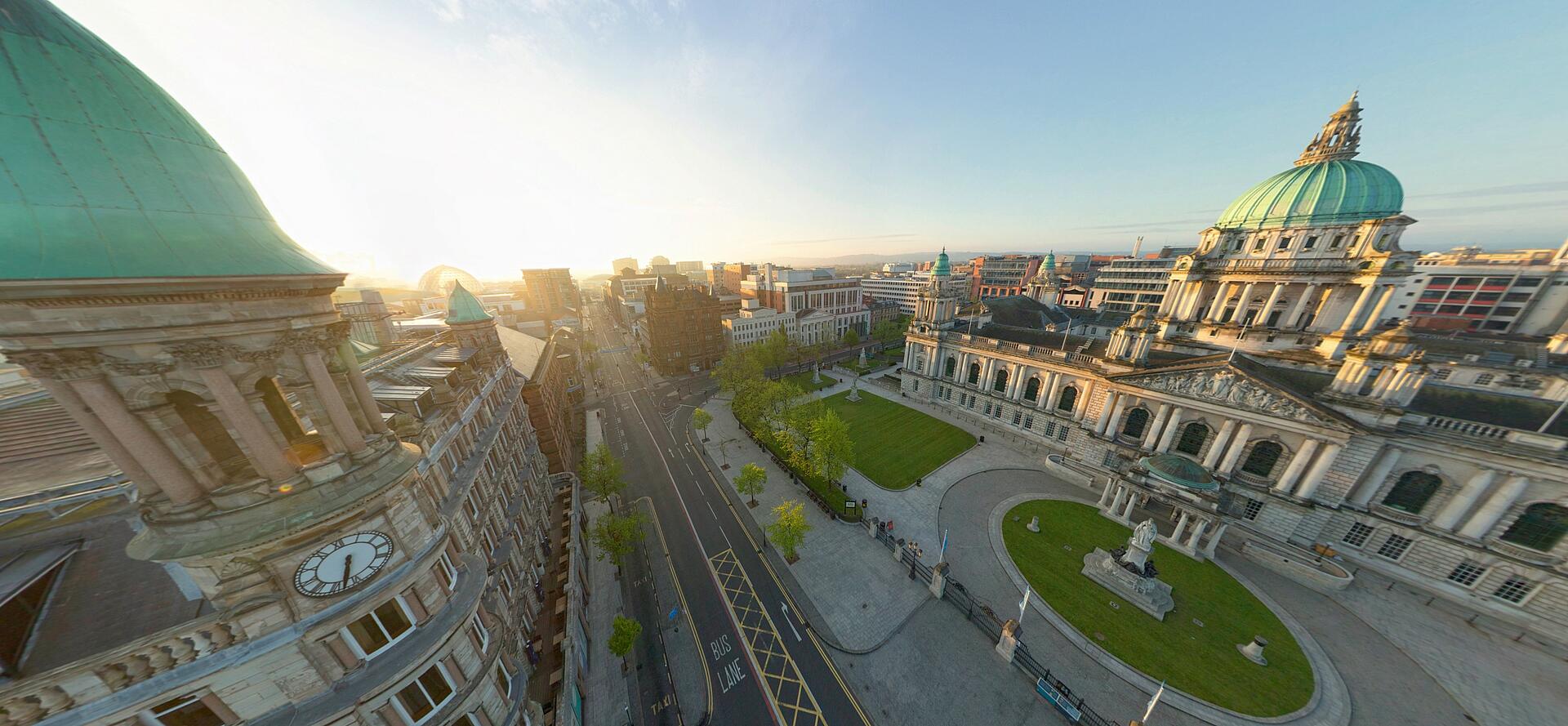 360 degree panorama of the Belfast city hall shot with a Microdrones UAV